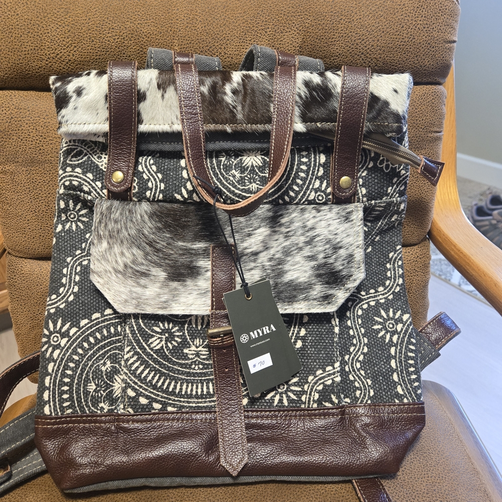 Myra Bag Cowhide and Patterned Backpack - Black a… - image 1